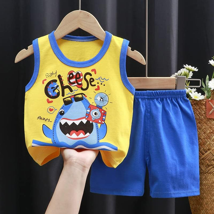 8er Pack Baby Kinder Outfit Set, Ärmelloses Baumwoll Weste + Shorts, Cartoon Print Jungen Mädchen 3