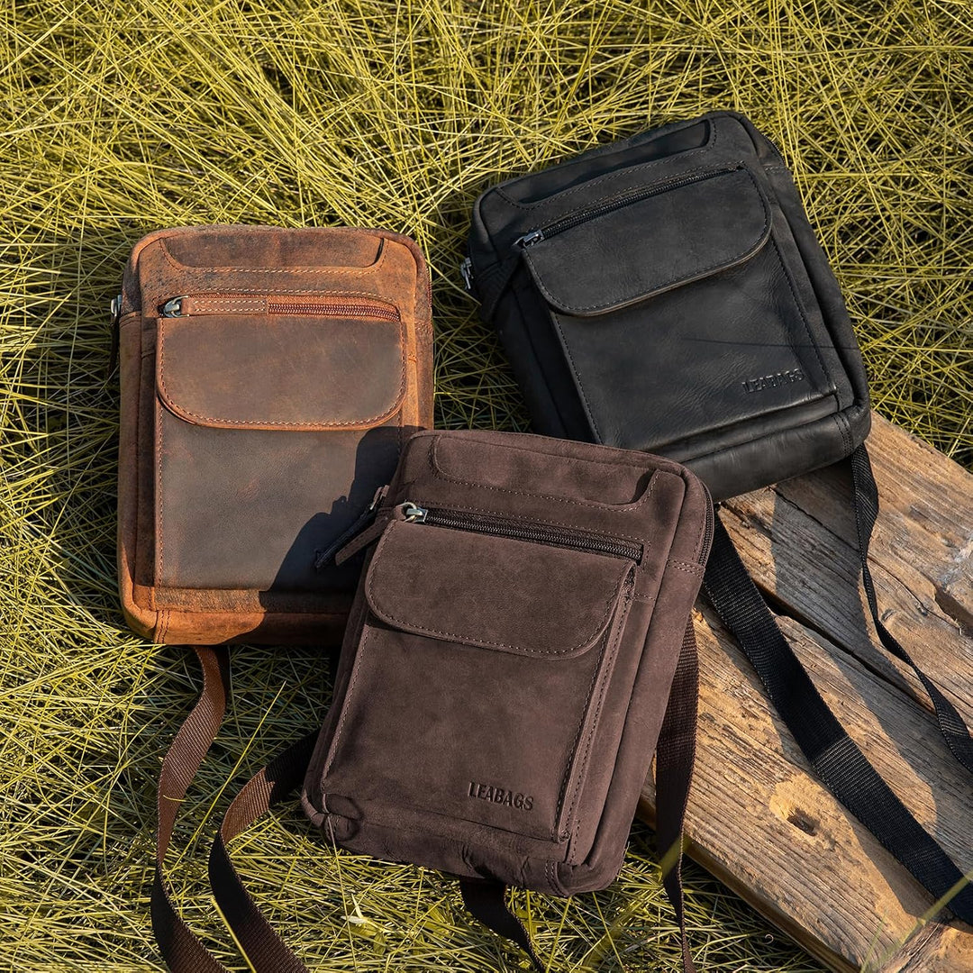 LEABAGS Men's Leather Small Shoulder Bag, Messenger Bag with Shoulder Strap, Men's Travel Bag Nature