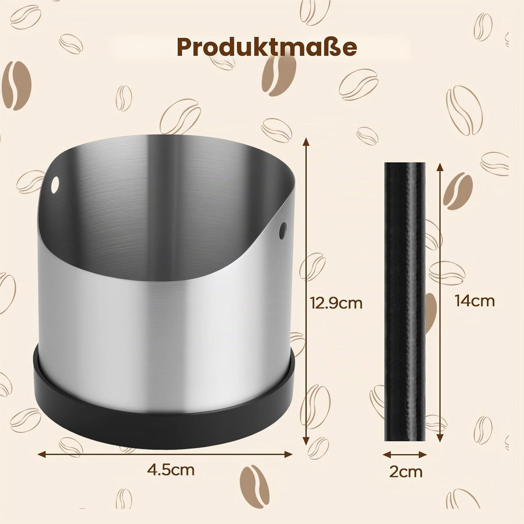 VINATO Edelstahl Abklopfbehälter 1,2L für Siebträger, Espresso Knock Box mit abnehmbarer Klopfstange