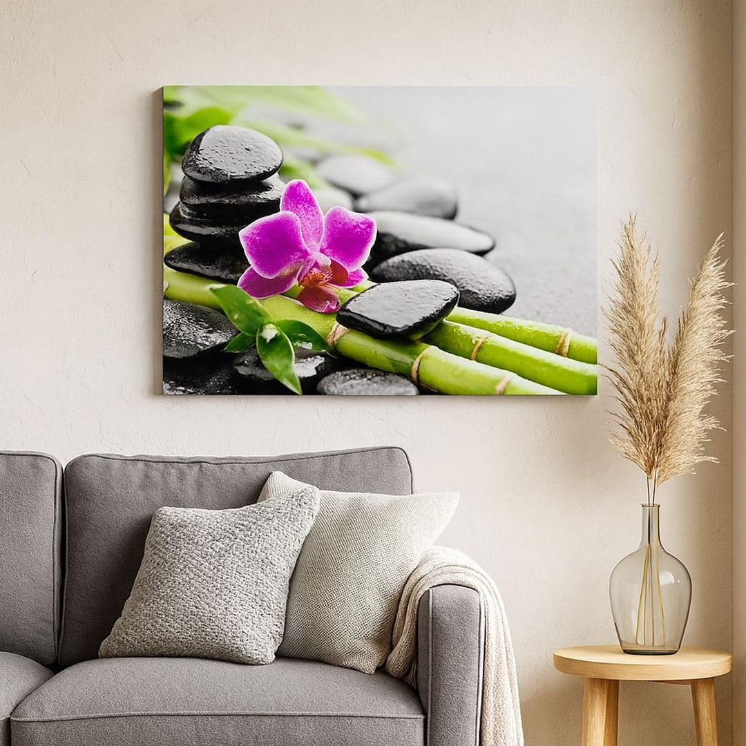 Bilder auf Leinwand 100x70cm Leinwandbild Pflanze Steine Bambus Spa Gross Wanddeko Bild Schlafzimmer