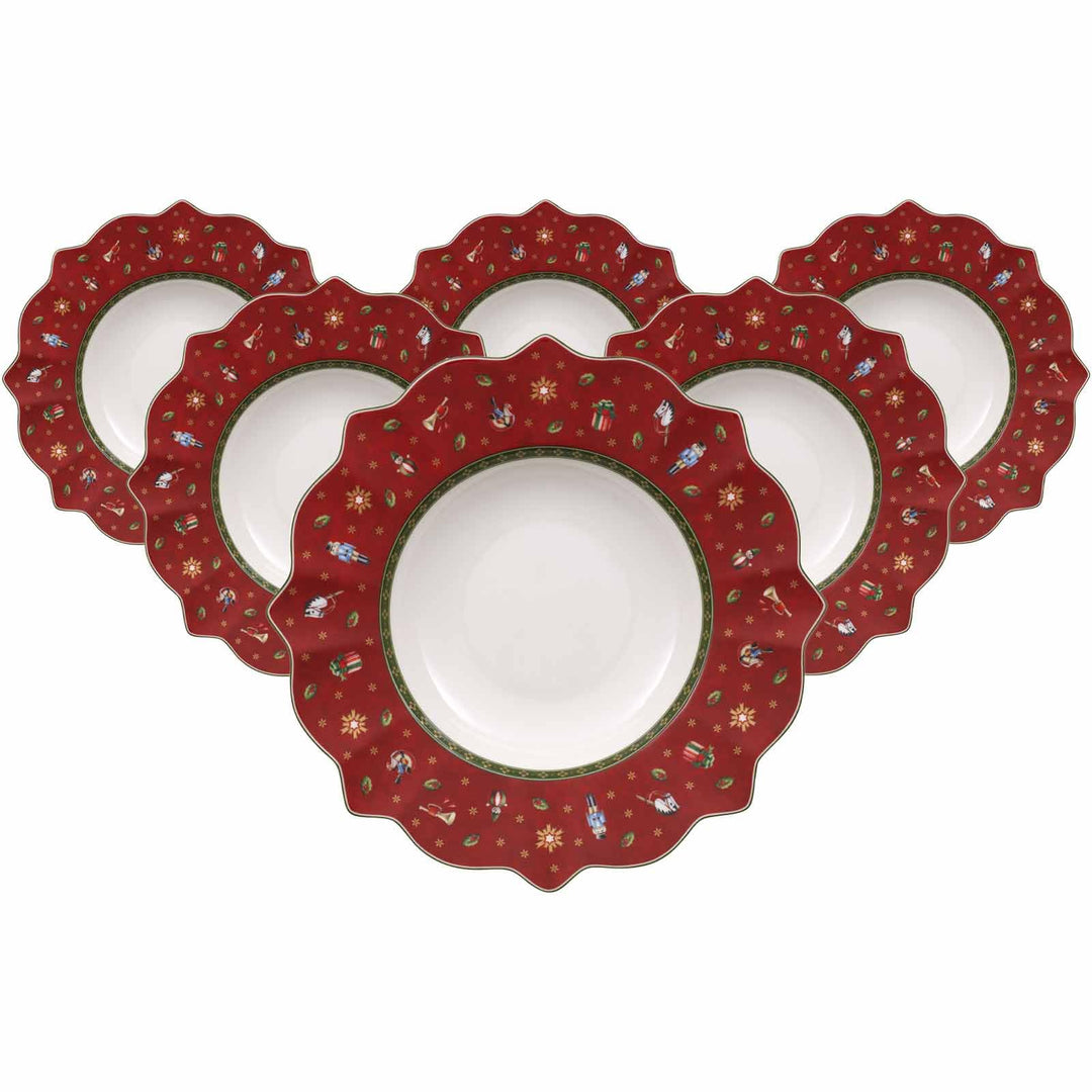 Villeroy & Boch Toy's Delight Suppenteller 6er Set, 26 cm, Tiefer Teller mit Weihnachtsdekor, Premiu
