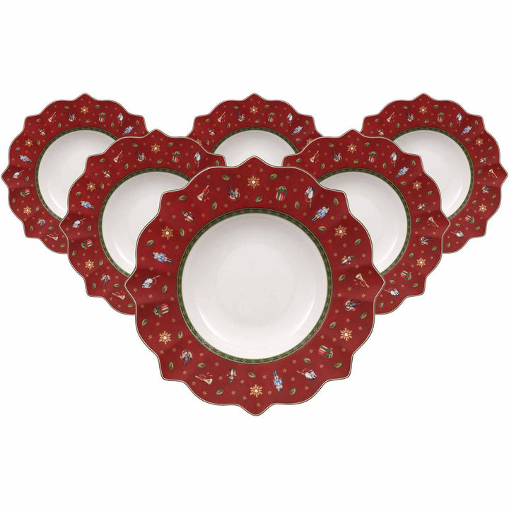 Villeroy & Boch Toy's Delight Suppenteller 6er Set, 26 cm, Tiefer Teller mit Weihnachtsdekor, Premiu