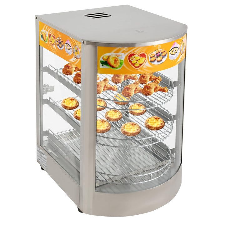 Speisenwärmeschrank 800W 3-Etagen Einstellbare Warmhaltevitrine Kommerzieller Speisenwärmer Wärmesch