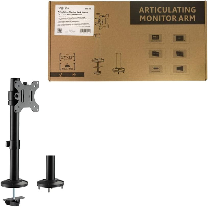 LogiLink BP0108 - Monitorhalterung, 17–32", Stahl, Curved Screens, Schwarz