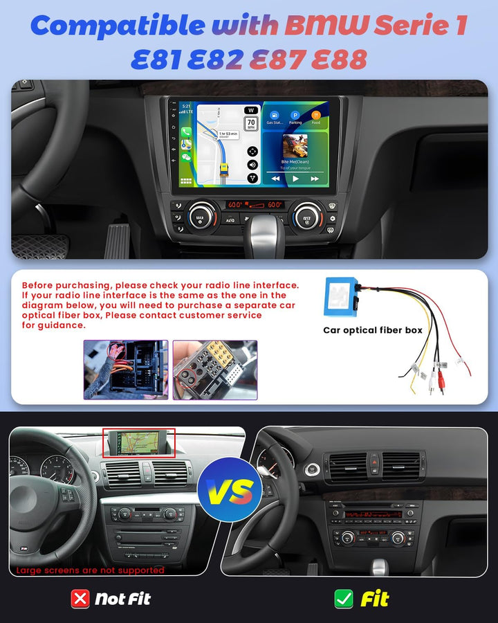 Hikity 2+64GB Android 15 Autoradio für BMW Serie 1 E81 E82 E87 E88 Radio Wireless Carplay Android Au