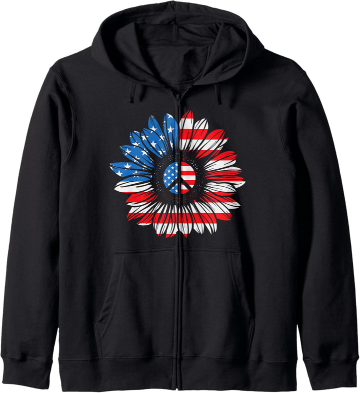 4. JULI Hemd. FRIEDENSSONNENBLUME Amerikanische Freiheit USA Kapuzenjacke