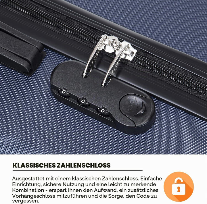 Koffer Suitcase M Dunkelblau, Trolley Reisekoffer, Kabinenkoffer Rollkoffer Handgepäck mit 4 Rollen
