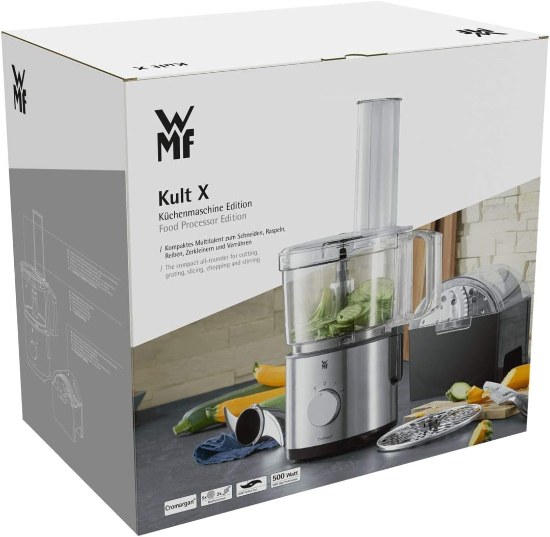 WMF Kult X Edition Küchenmaschine Zerkleinerer mit 5 Zubehör-Scheiben, Knetmesser, Stopfen, Edelstah
