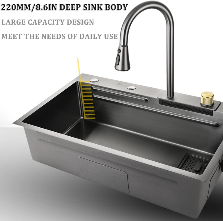 Schwarze Nano Single Bowl Küchenspüle 304 Edelstahl Wasserfall Bar Spüle Mehrzweck Handgefertigte Sp