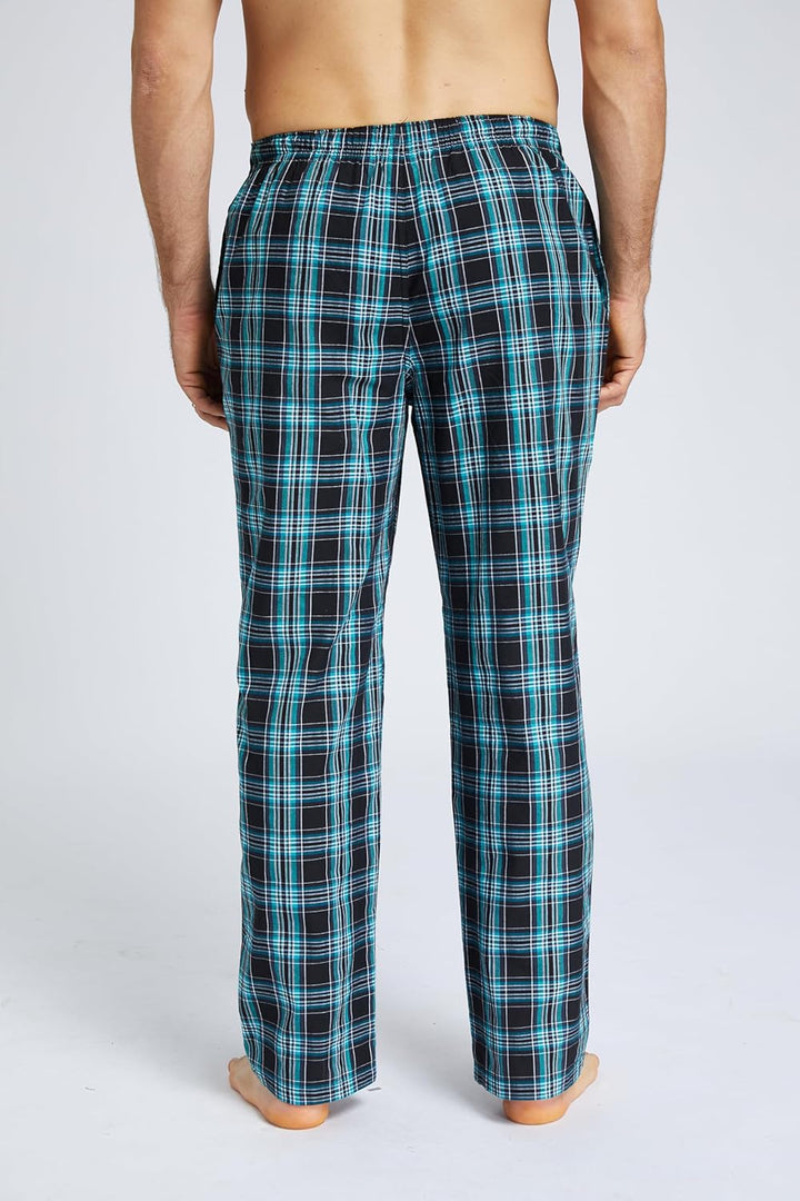 Jveyvth Herren 100% Baumwolle Pyjamahose, Gewebte kariert Schlafhose Loungewear Pyjama Hose mit Tasc