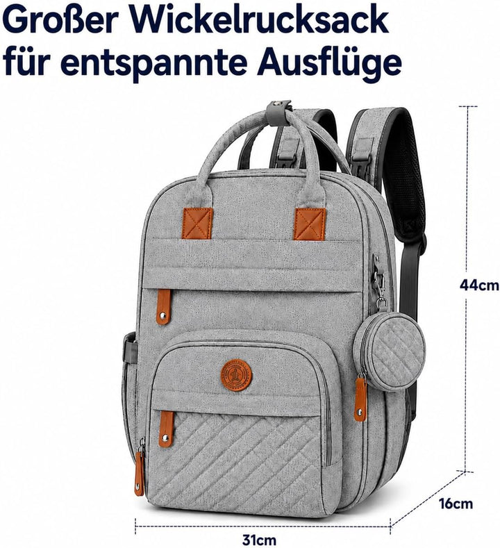 Wickeltasche Baby Wickelrucksack mit Wickelunterlage &amp; Kinderwagenbefestigung, grosser wasserabweise