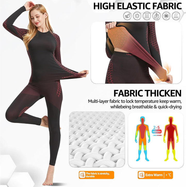 UNIQUEBELLA Thermo Unterwäsche Damen, Skiunterwäsche Atmungsaktiv Funktionsunterwäsche, Antibakterie