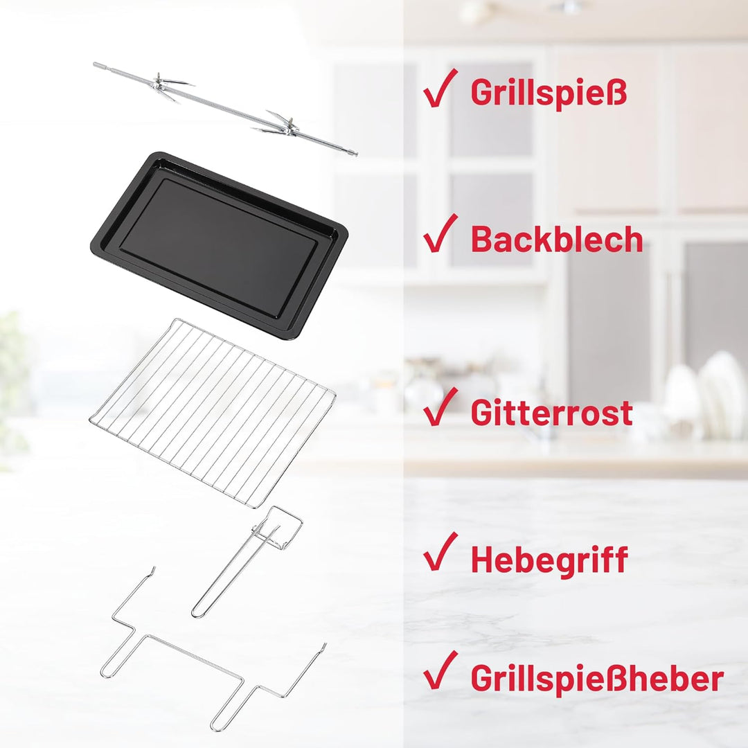 OptimumX Minibackofen 60 Liter XXL mit Umluft, 2200W, Drehspiess, Anthrazit, 60 Liter