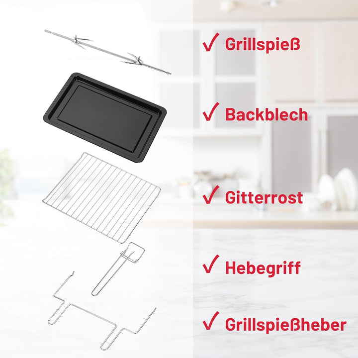 OptimumX Minibackofen 60 Liter XXL mit Umluft, 2200W, Drehspiess, Anthrazit, 60 Liter