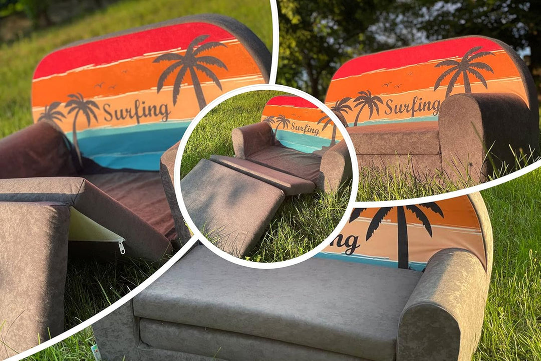 FORTISLINE Kindersofa Mini zum Aufklappen Viele Muster W386 (Surfing), Surfing