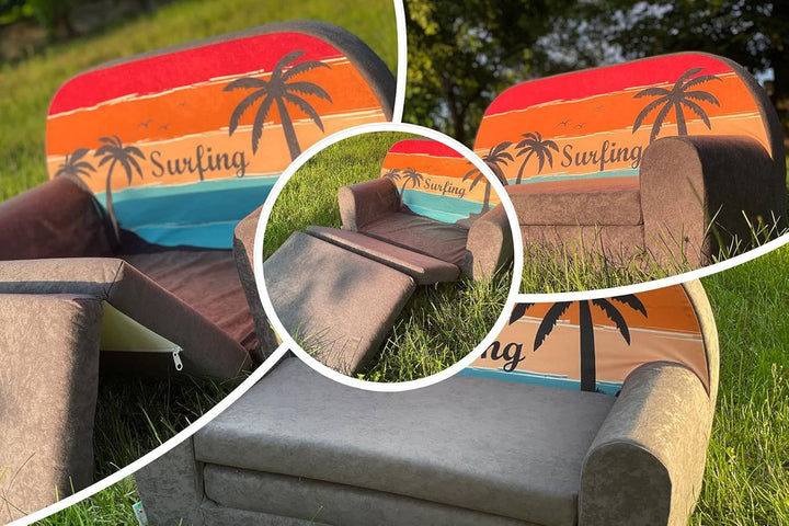 FORTISLINE Kindersofa Mini zum Aufklappen Viele Muster W386 (Surfing), Surfing