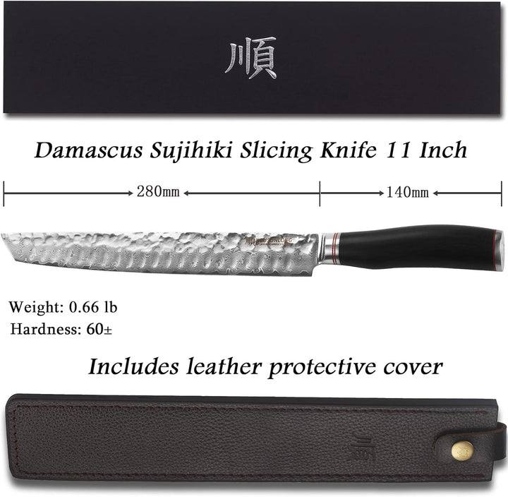 YOUSUNLONG Sujihiki Messer 279 mm - Japanisches professionelles Filetiermesser Damaszenerstahl Ebenh