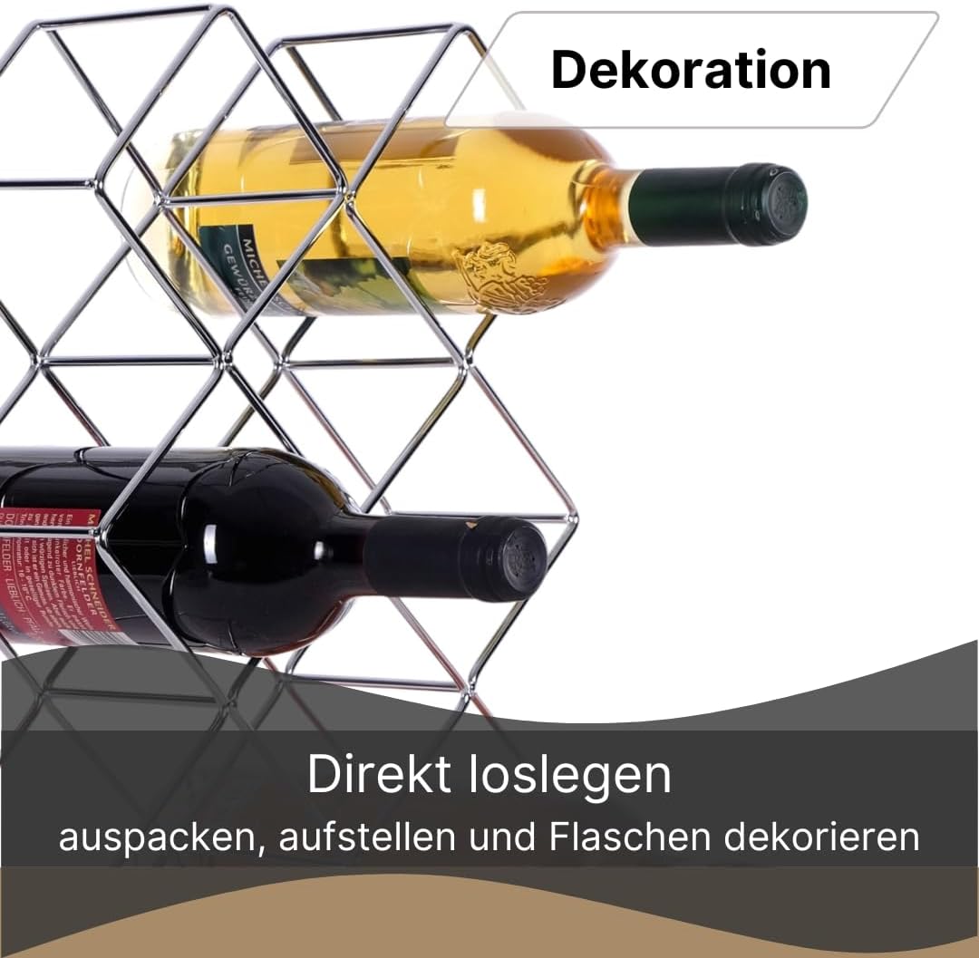 DESIGN DELIGHTS WEINFLASCHENHALTER Quadrat | Metall, Silber, 46 cm | Weinständer, Weinregal, Flasche