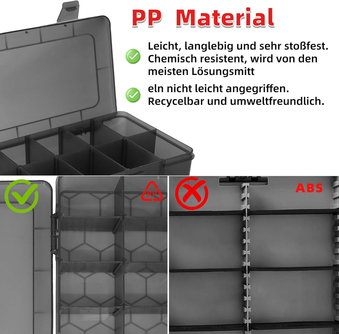 ZKH Sortierbox 30x20x21 cm, 4x Sortimentskasten, 4x12 herausnehmbare Fächer, Material PP, Sichere Au