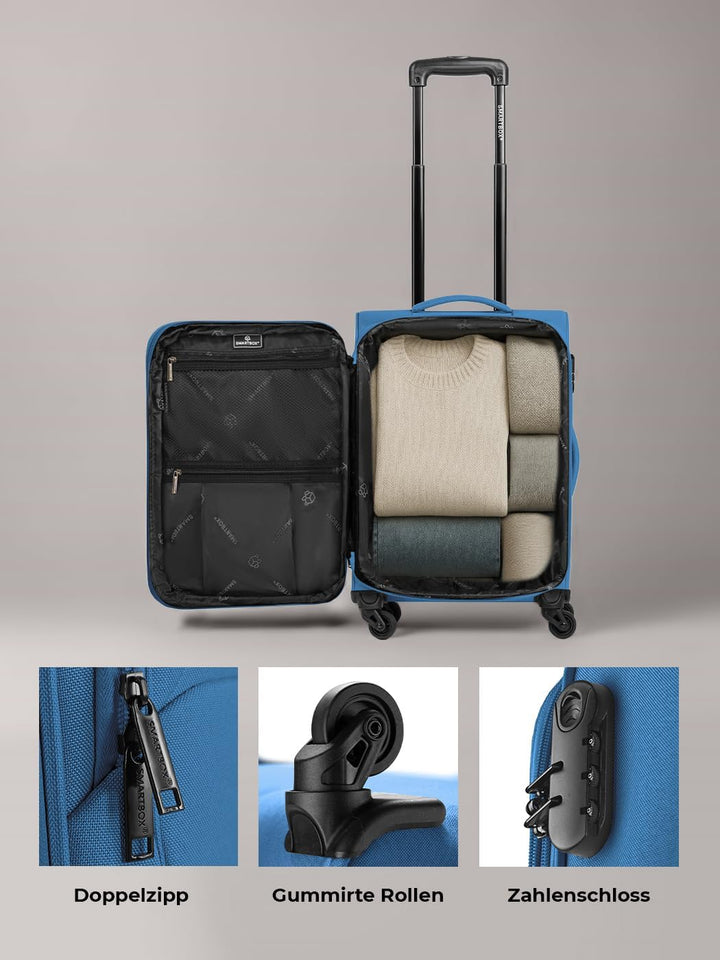 SMARTBOX Weichgepäck Kabinen-Koffer für Damen & Herren | Kleiner Cabin-Trolley 36 x 23 x 57 cm | 4 R