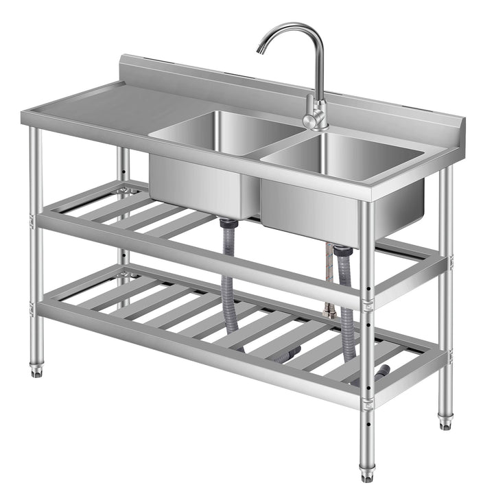 Edelstahl Spültisch 120x46x81CM, Freistehende Küchenspüle Gewerbliche Spülbecken Mit 1 Becken Wasser
