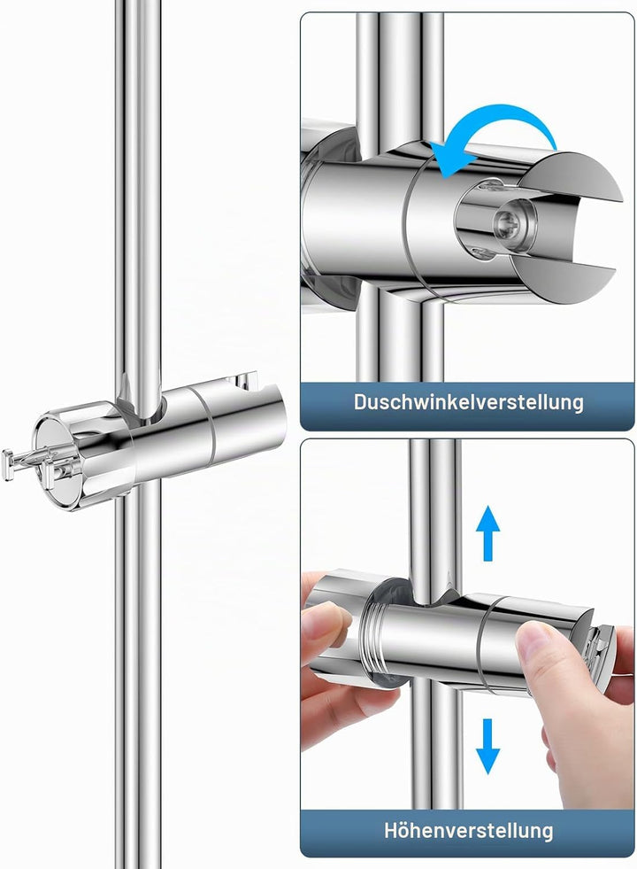 YEAUPR PRO Shower Riser Kit - quadratischer Duschkopf mit 6 Sprühmodi, Duschstange mit Duschkopf, 16
