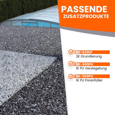 Steinteppich aussen bis 2,5qm - 25kg Marmorkies in Rosso Verona + 1K PU Kleber Bindemittel 1kg - Wet
