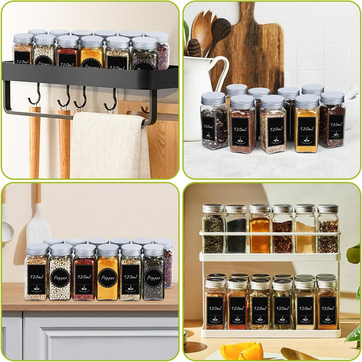 Ferghana Gewürzgläser Eckig Set，Gewürzdosen Set 24x120ml ，Spice Jars mit Streueinsatz，Etiketten，Tric