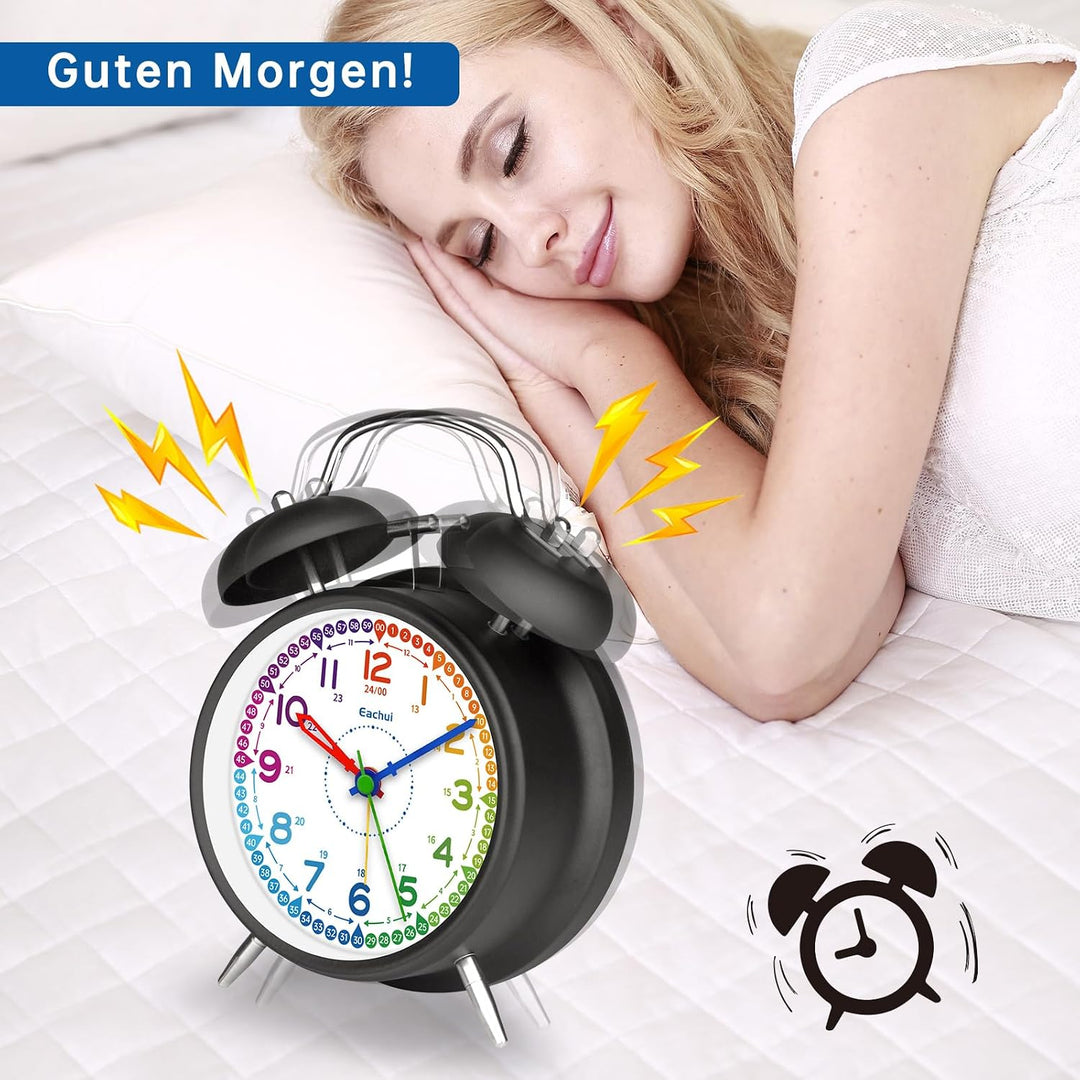 Eachui Analoger Wecker für Kinder, Doppelglockenwecker ohne Ticken mit lautem Alarm, Nachtlicht und
