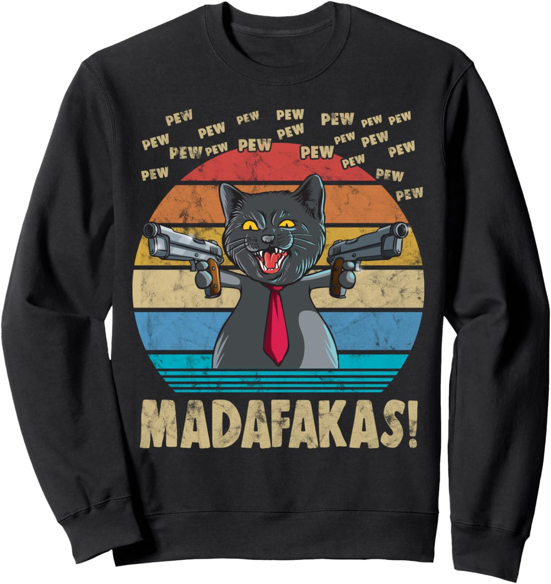Katze Retro Vintage pewPewPew Madafakas Lustige Katze Pew Sweatshirt