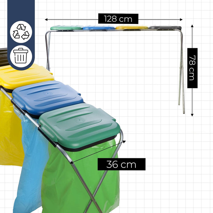 Müllsackständer 128x36x74 cm Müllsackständer stabil 4 Ständer Müllsäcke 120L Buntes Müllsackhalter m