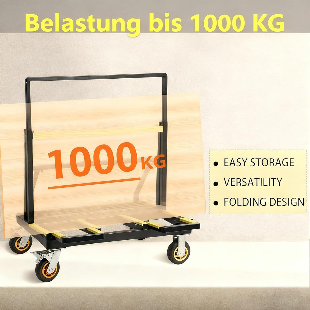 Plattenwagen mit 1000 kg Tragkraft, gummierte Lenkrollen – praktische Materialtransport-Lösung zum T