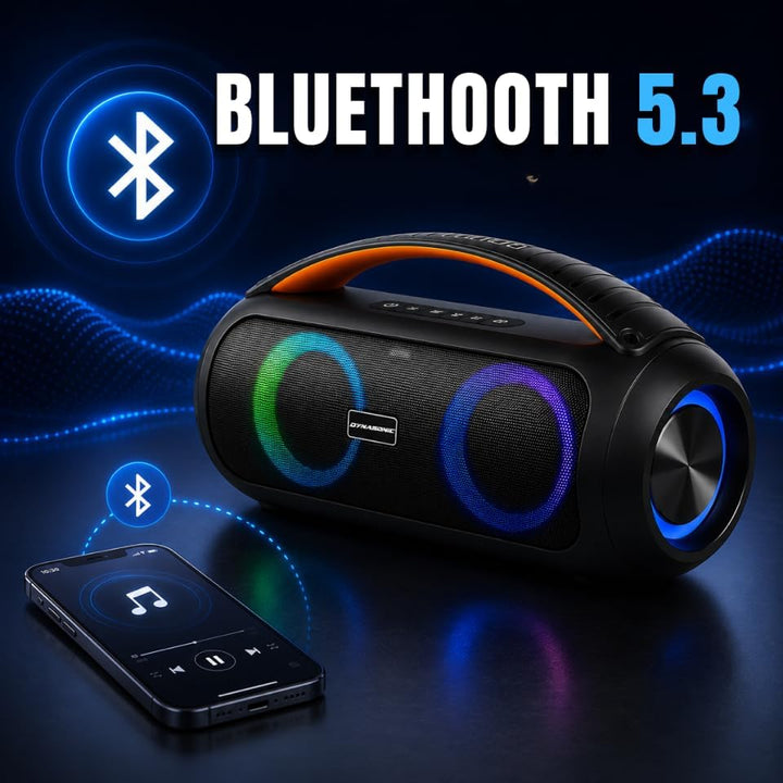 DYNASONIC D93 Tragbarer Bluetooth Lautsprecher IPX7. Kabelloser Outdoor-Lautsprecher. Stereoanlage.