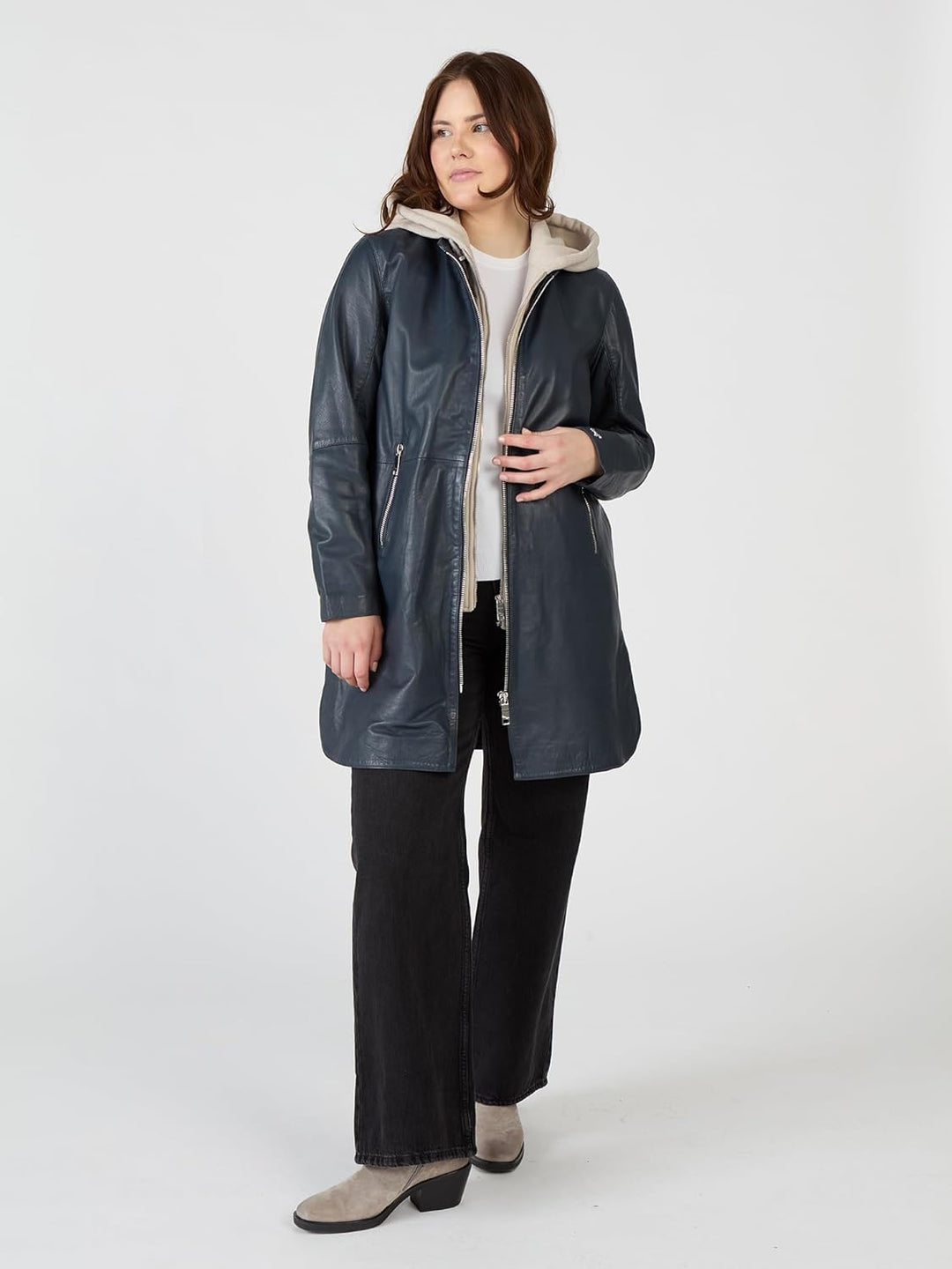 MAZE Damen Ledermantel 42021316 50 Blau, 50 Blau