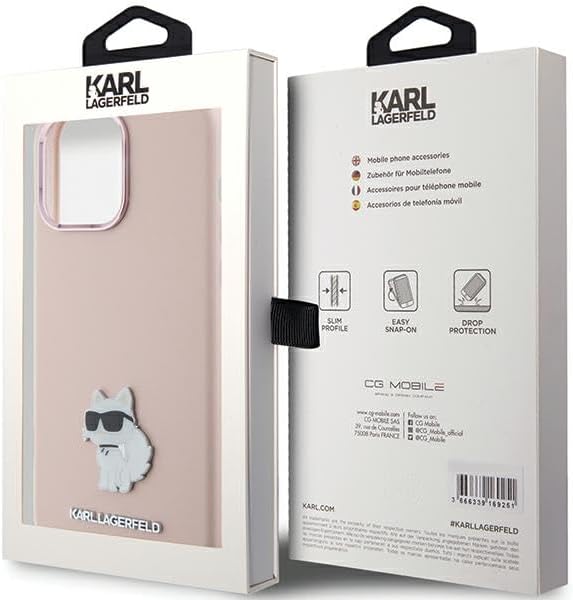 Karl Lagerfeld KLHCP15XSMHCNPP Hülle für iPhone 15 Pro Max 6.7" Rosa Silicone Choupette Metal Pin