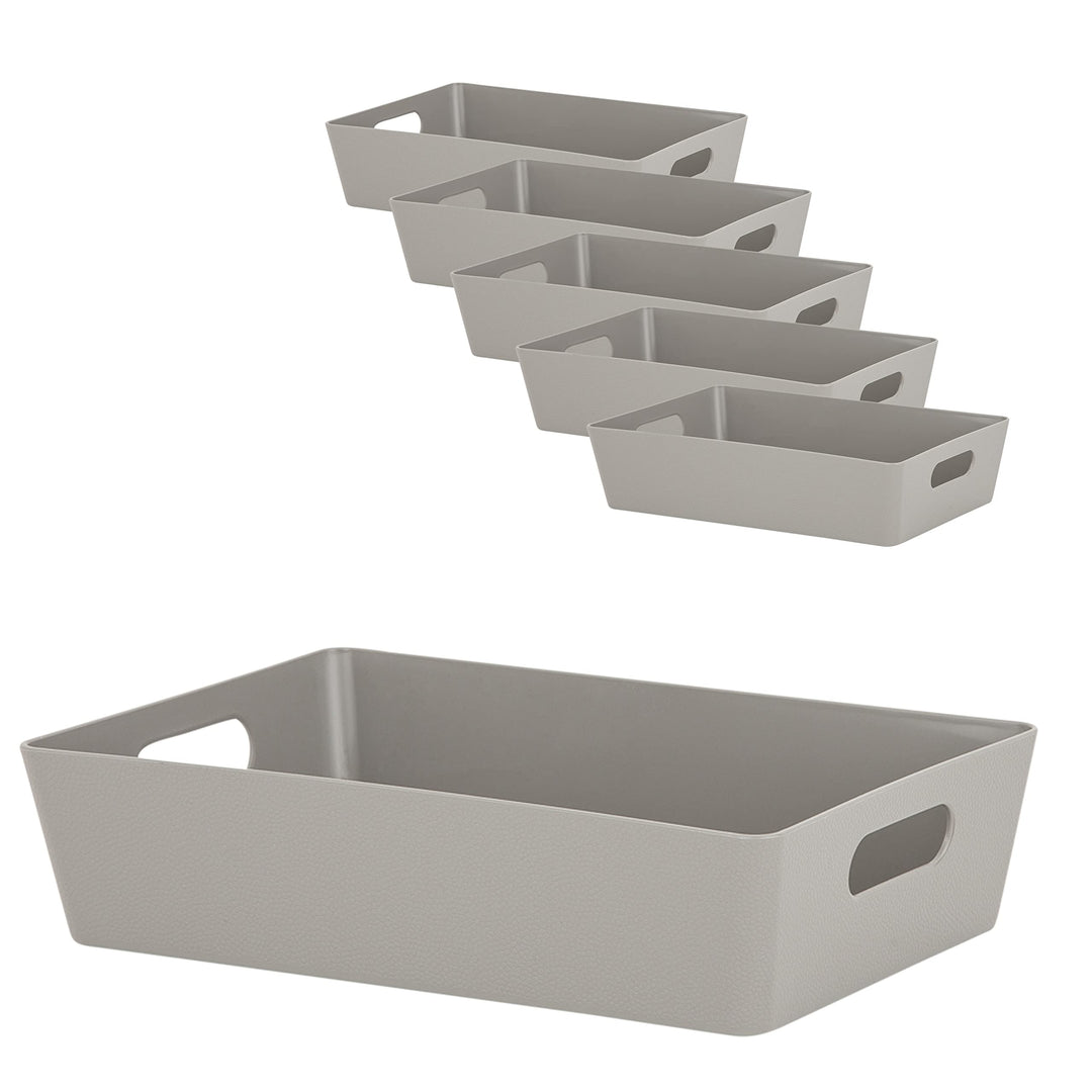 #11 6x Schubladenorganizer Ordnungsbox - 6 cm hoch - 17x25x6 - Taupe mit Lederoptik - Ordnungskorb R