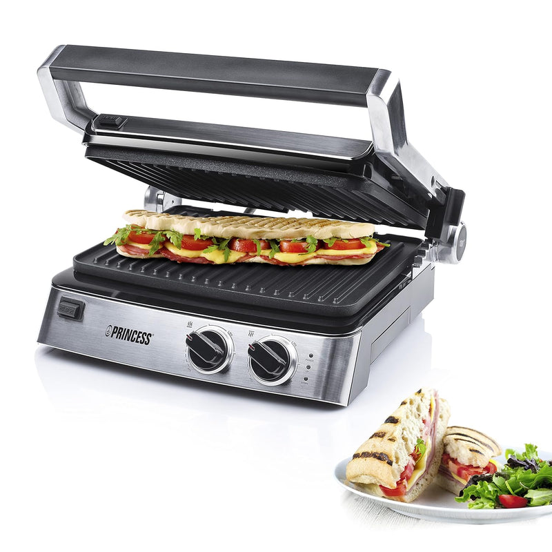 Princess Kontaktgrill/ Sandwichmaker – 180° aufklappbar mit zwei einstellbaren Thermostaten, 117300,