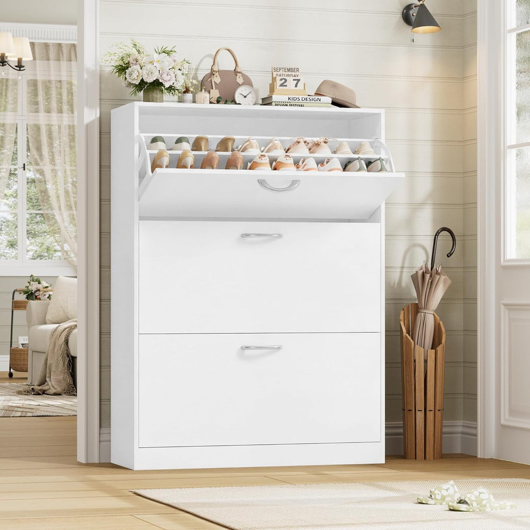FirFurd Schuhschrank weiss mit Schuhkipper für 12-24 Parre, Schuhregal platzsparend für Schuhaufbewa