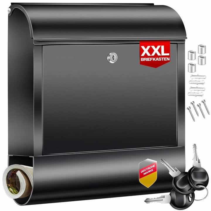 KESSER® XXL Briefkasten Edelstahl mit Zeitungsfach, gebürstet, 3X Schlüssel abschliessbar, Pulverbes