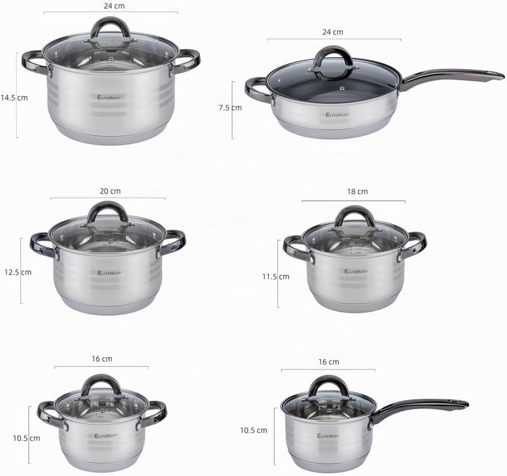 EliteHoff Topfset Induktion, Kochtopf Set mit Glasdeckel, 7-lagiger Edelstahl Topf und Pfannenset mi