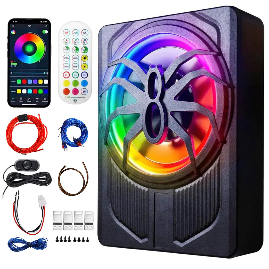 1200W 10 Zoll Slim Aktiv Subwoofer Auto mit APP Steuerung und Farblicht,12V Untersitz Auto Subwoofer
