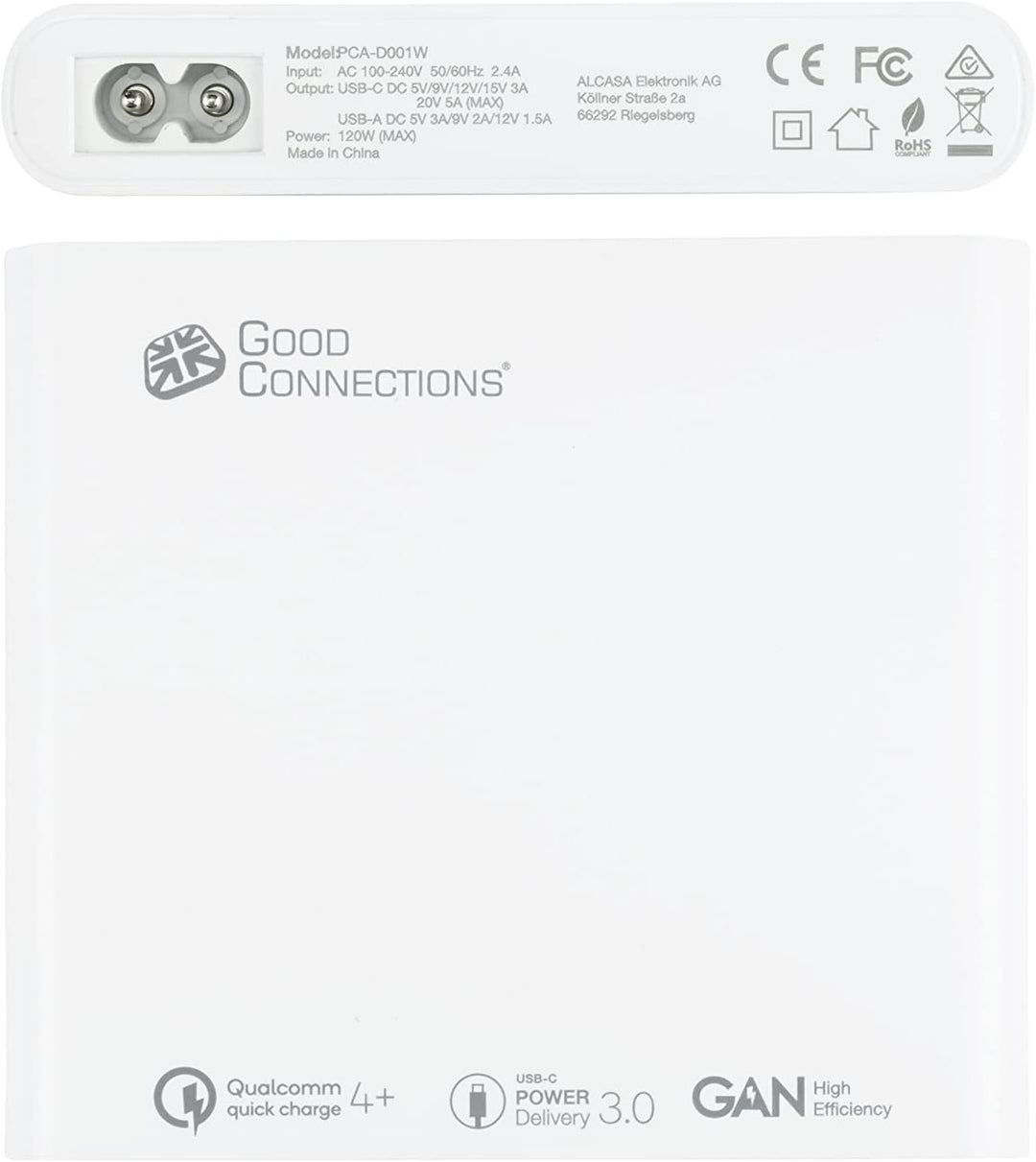 Good Connections USB-Desktop-Schnellladestation 120W - GaN-Technologie - 4-Port - 2X USB-C max je 10