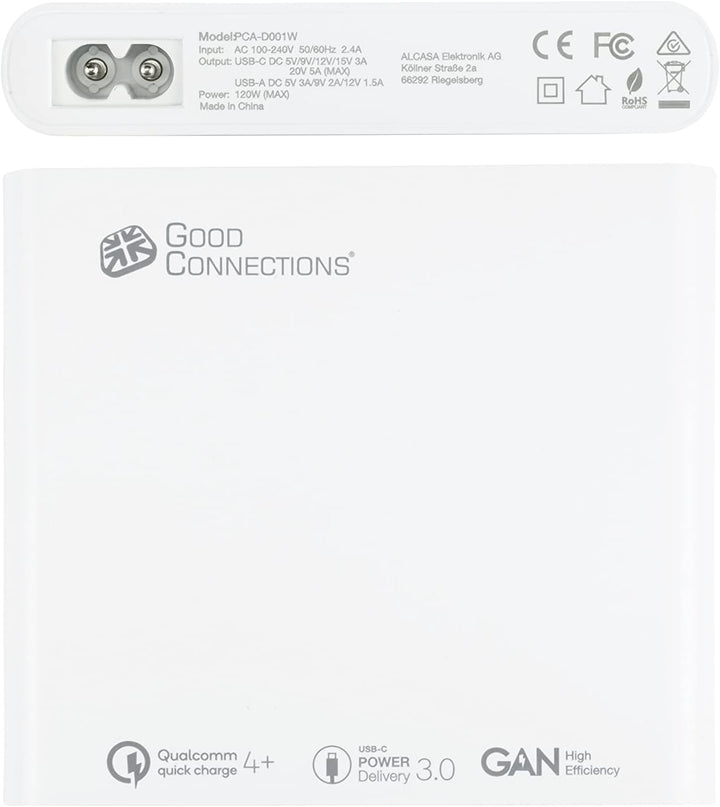 Good Connections USB-Desktop-Schnellladestation 120W - GaN-Technologie - 4-Port - 2X USB-C max je 10