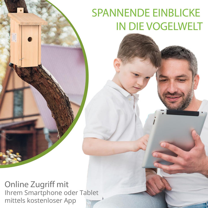 Nestblick Plus in Beige mit WLAN-Kamera. Nistkasten für Live-Beobachtung mit App, Full-HD, Nachtsich
