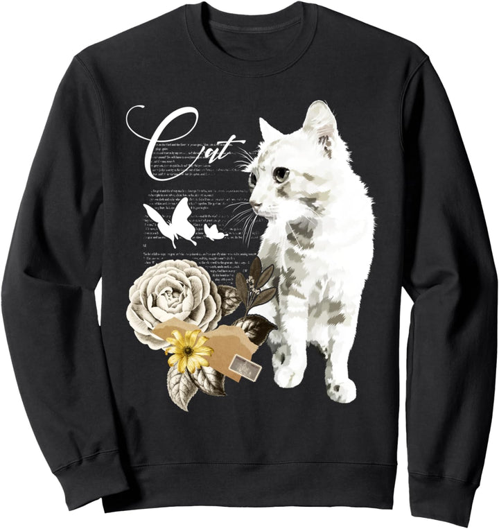 Katze, Vintage Blume, Blümchen Sweatshirt