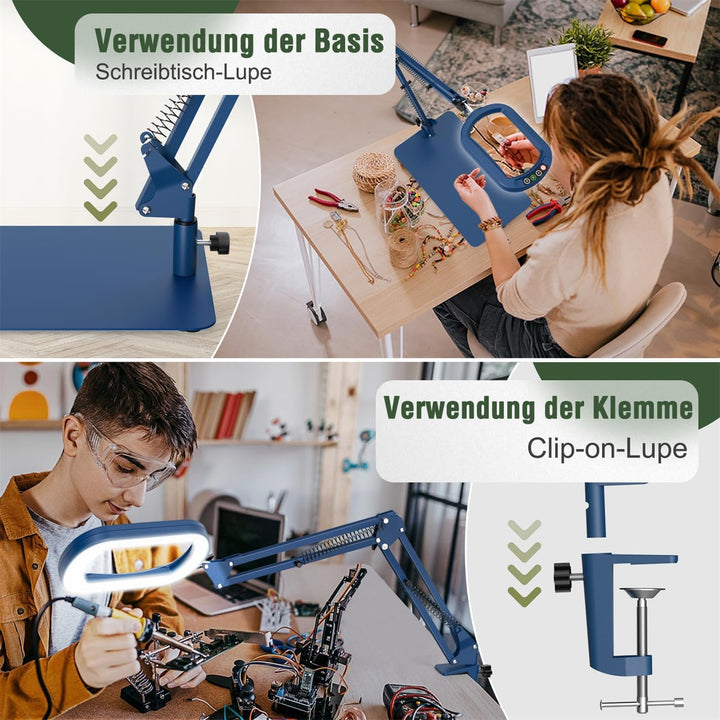 Veemagni 10X Rectangle Lupe mit Licht und Ständer, 5 Farbmodi stufenlos dimmbar, 2-in-1 LED beleucht