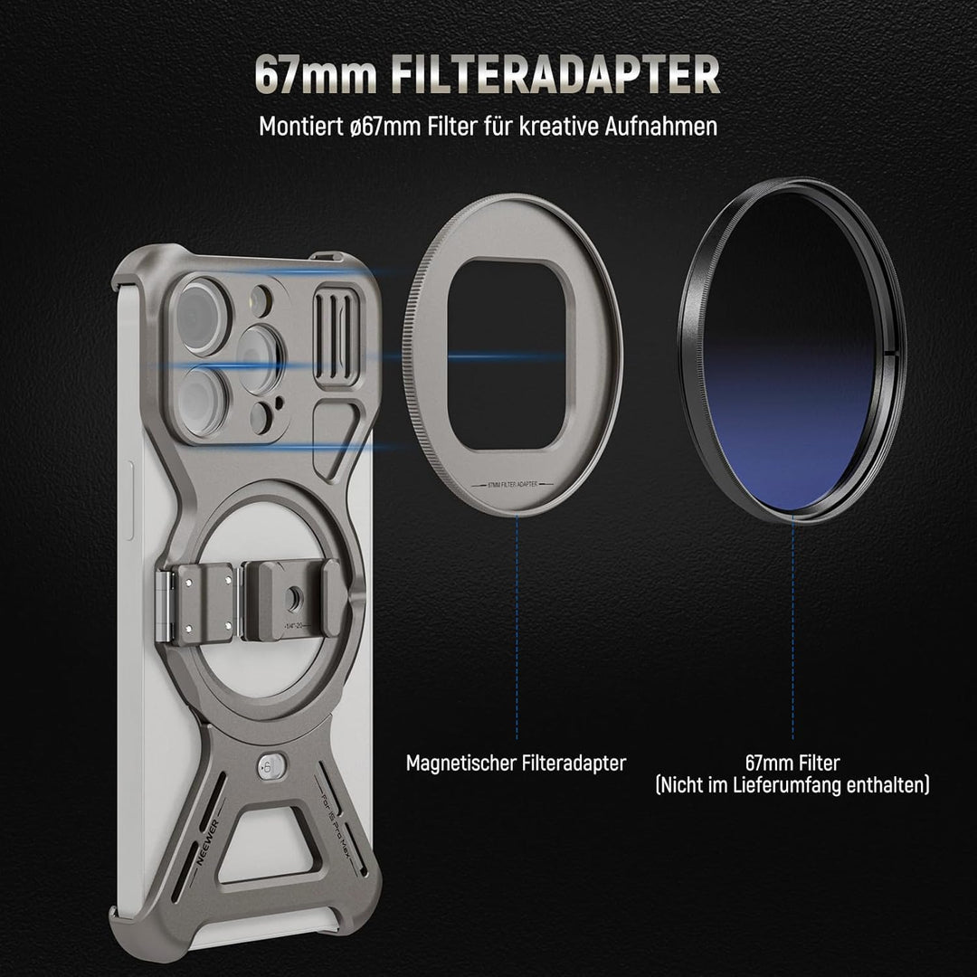 NEEWER LiteArmor Metallrahmen Hülle Kompatibel mit iPhone 15 Pro Max Video Rig Handy Stabilisator mi