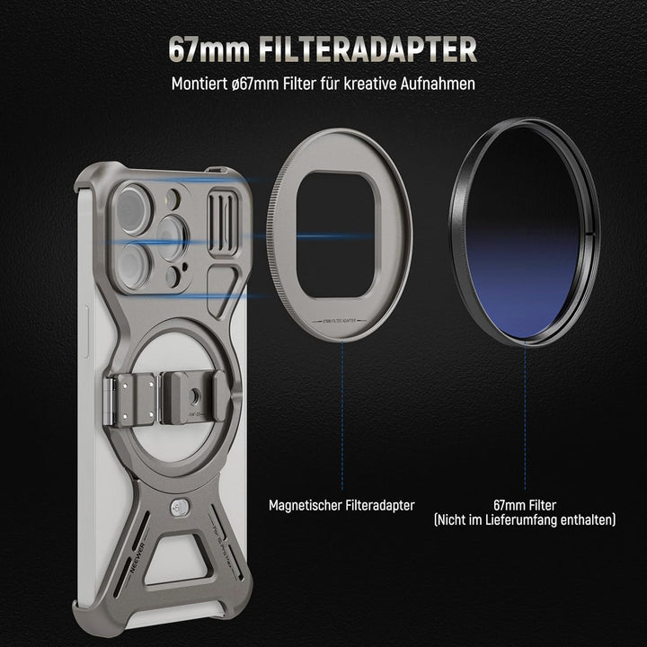 NEEWER LiteArmor Metallrahmen Hülle Kompatibel mit iPhone 15 Pro Max Video Rig Handy Stabilisator mi