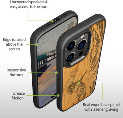 Carveit Handyhülle für iPhone 14 Pro Max Cover Kompatibel mit Magsafe [Holz und TPU Silikon Hybrid h