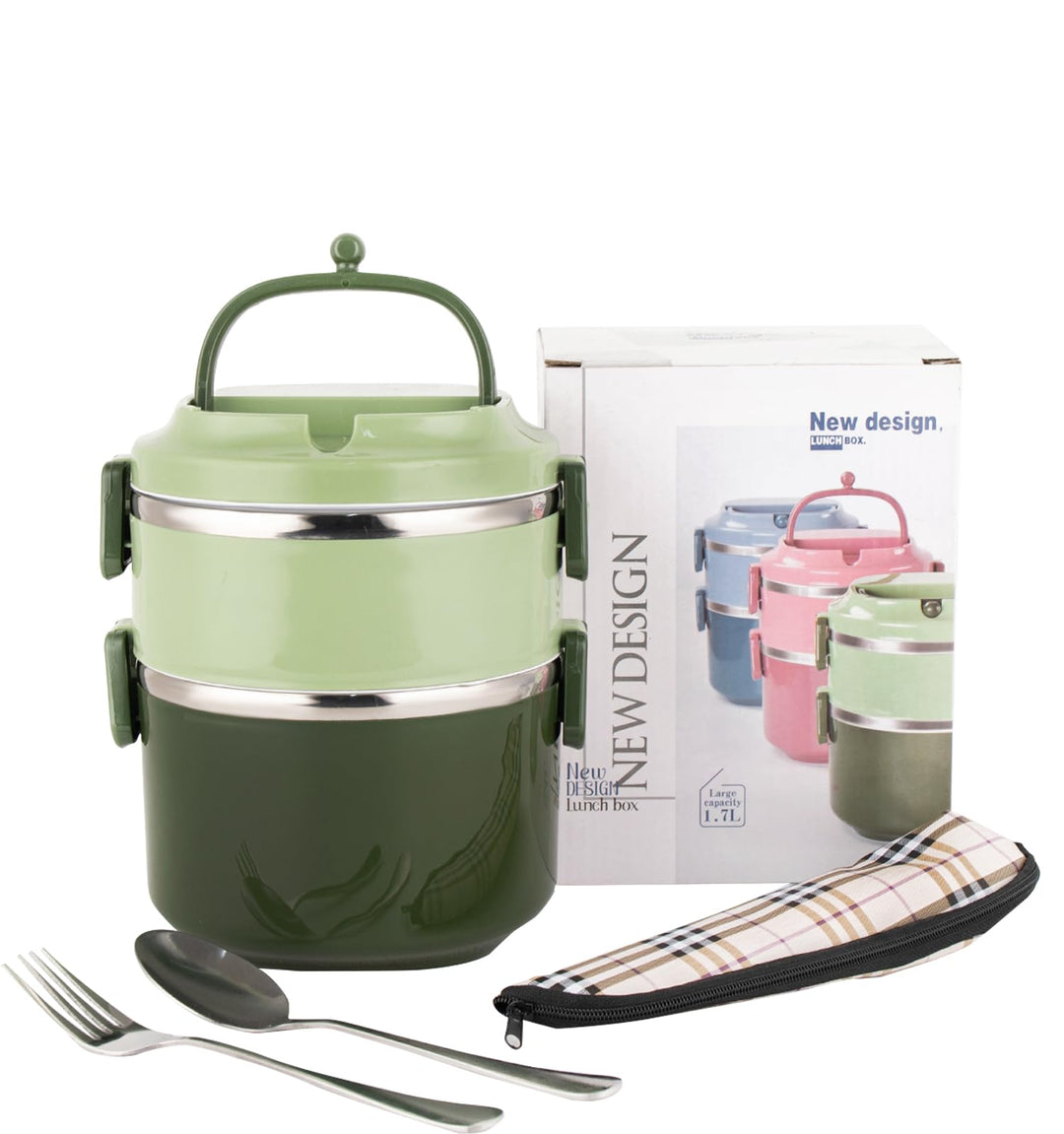 SANQIAHOME 2 Schichten Mehrschichtige stapelbare Edelstahl-Lunchbox,Auslaufsicher,grün Grün 2 Schich